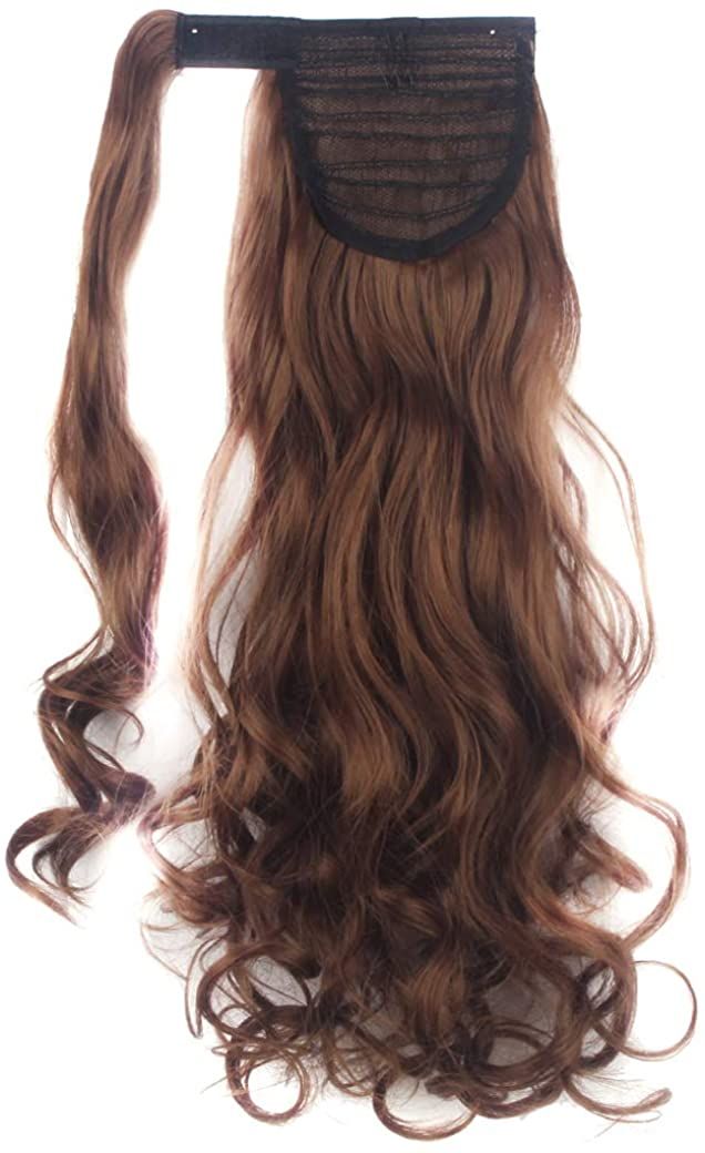 Lelinta 18_ Wavy Curly Wrap Around Ponytail Extension for Woman Synthetic Hair Extension Light Brown